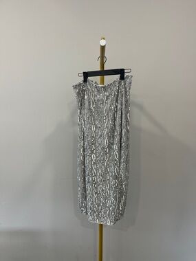 Miss Selfridge Silver Sequined Midi Skirt US Size 10